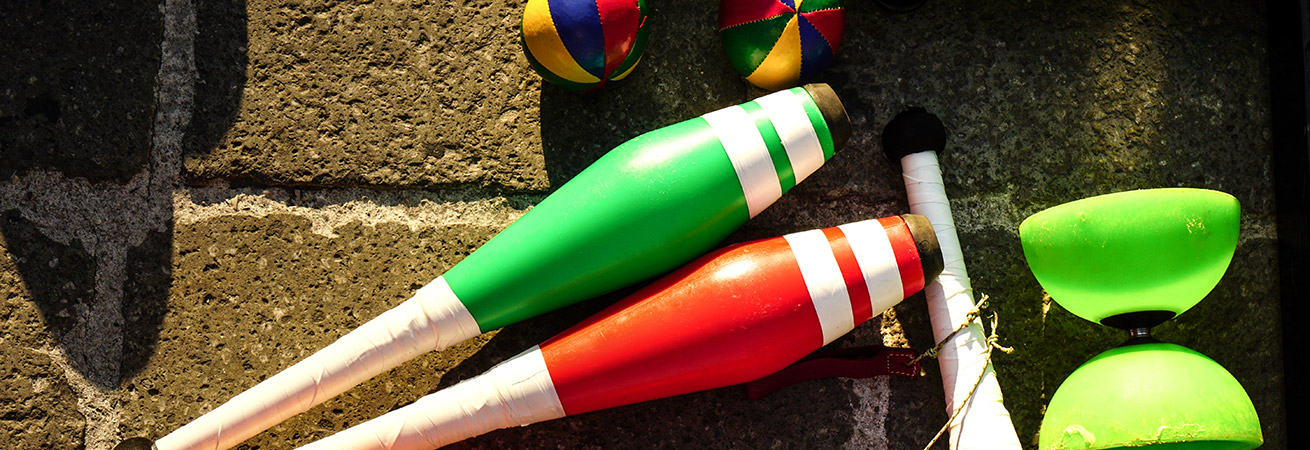 juggling equipment laying on the ground